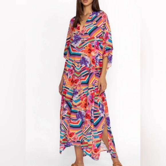 Johnny Was EUC Summer Stripes Maxi Kaftan dress - Picture 1 of 12